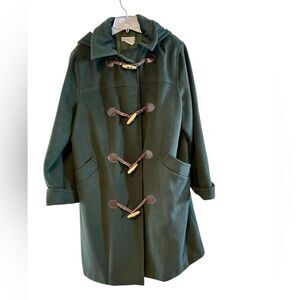 Jessica London Classic Wool Kelly Green Hooded Toggle Overcoat 16